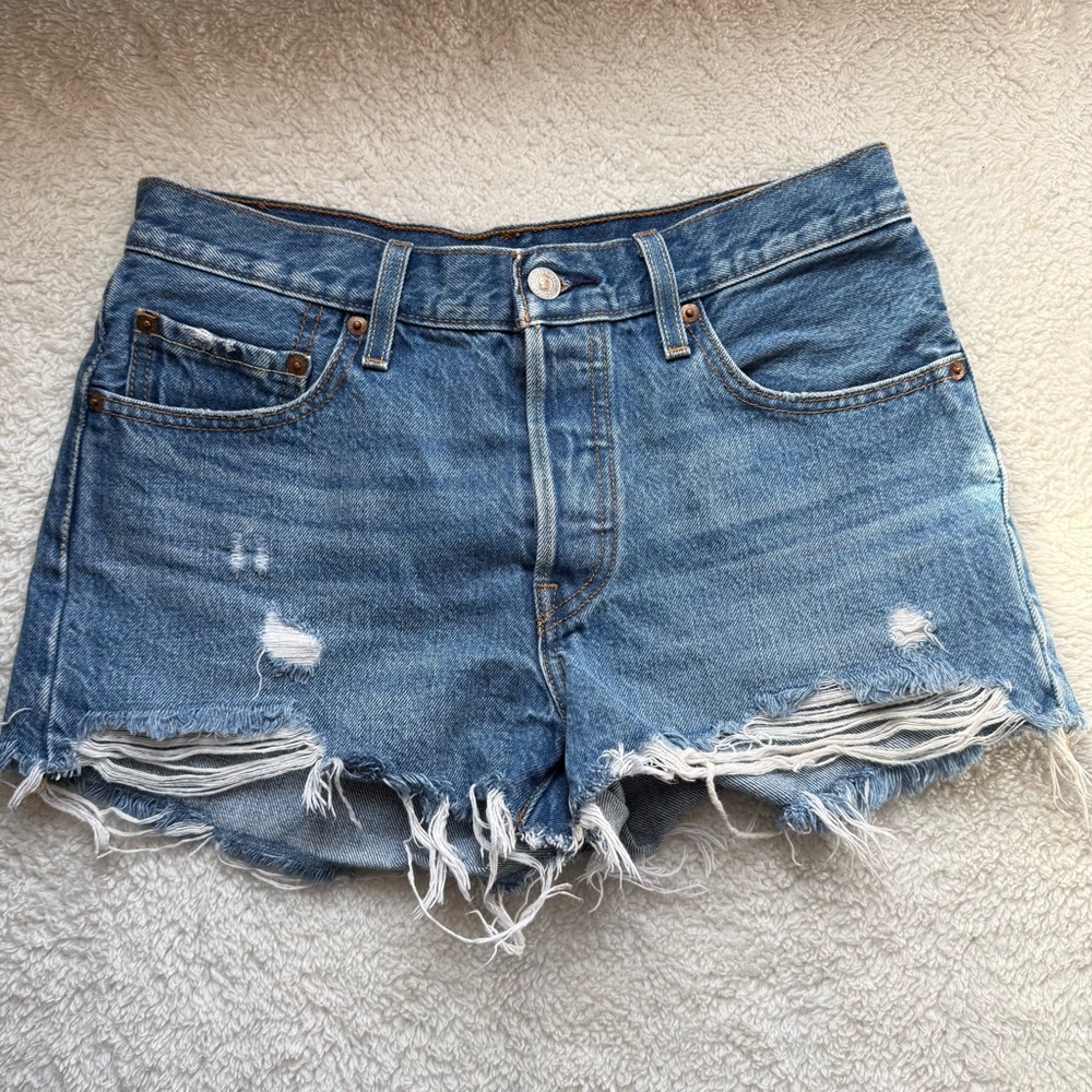 Levi’s Distressed Blue Denim Shorts